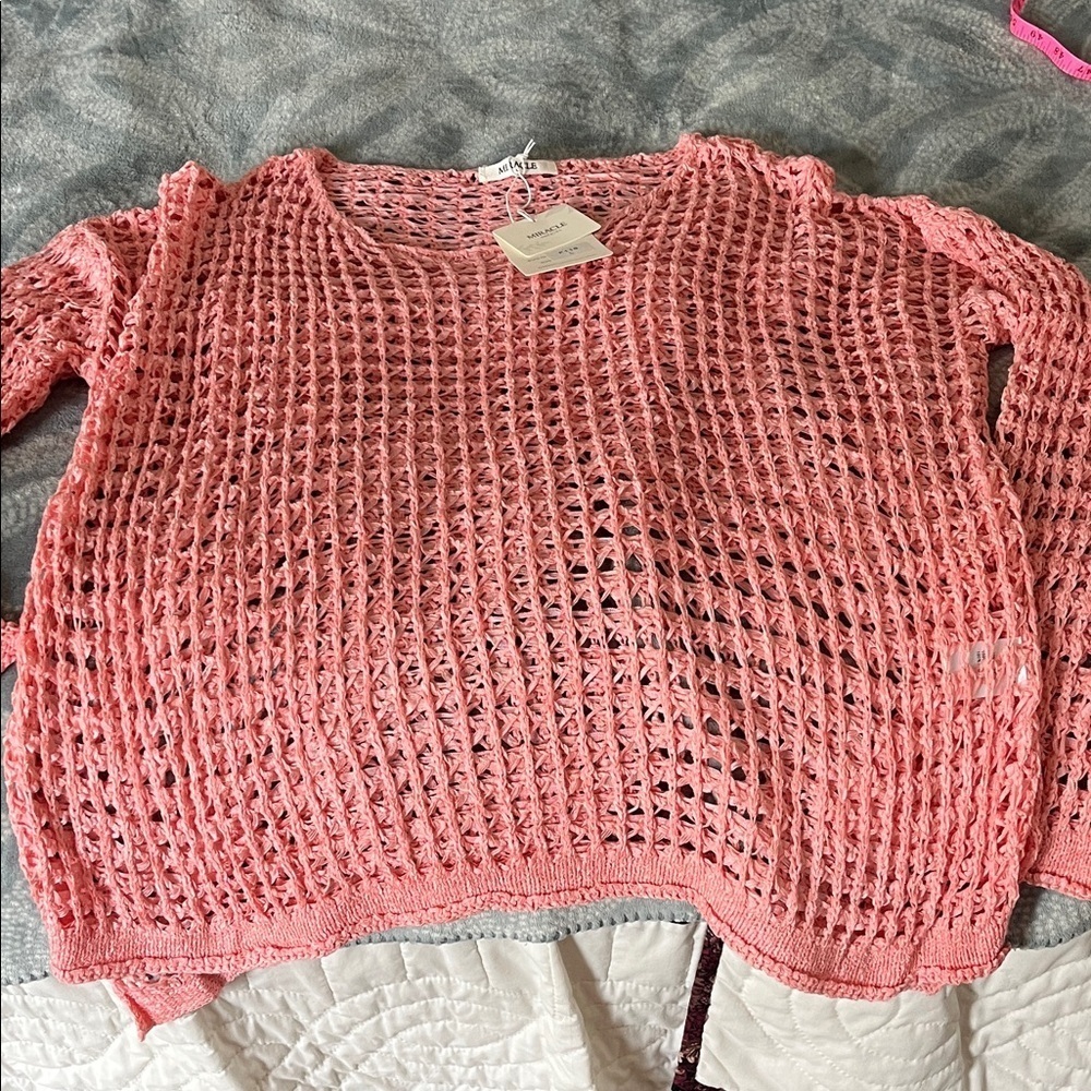 Miracle Open Weave Scoop Neck Sweater - Coral Pink